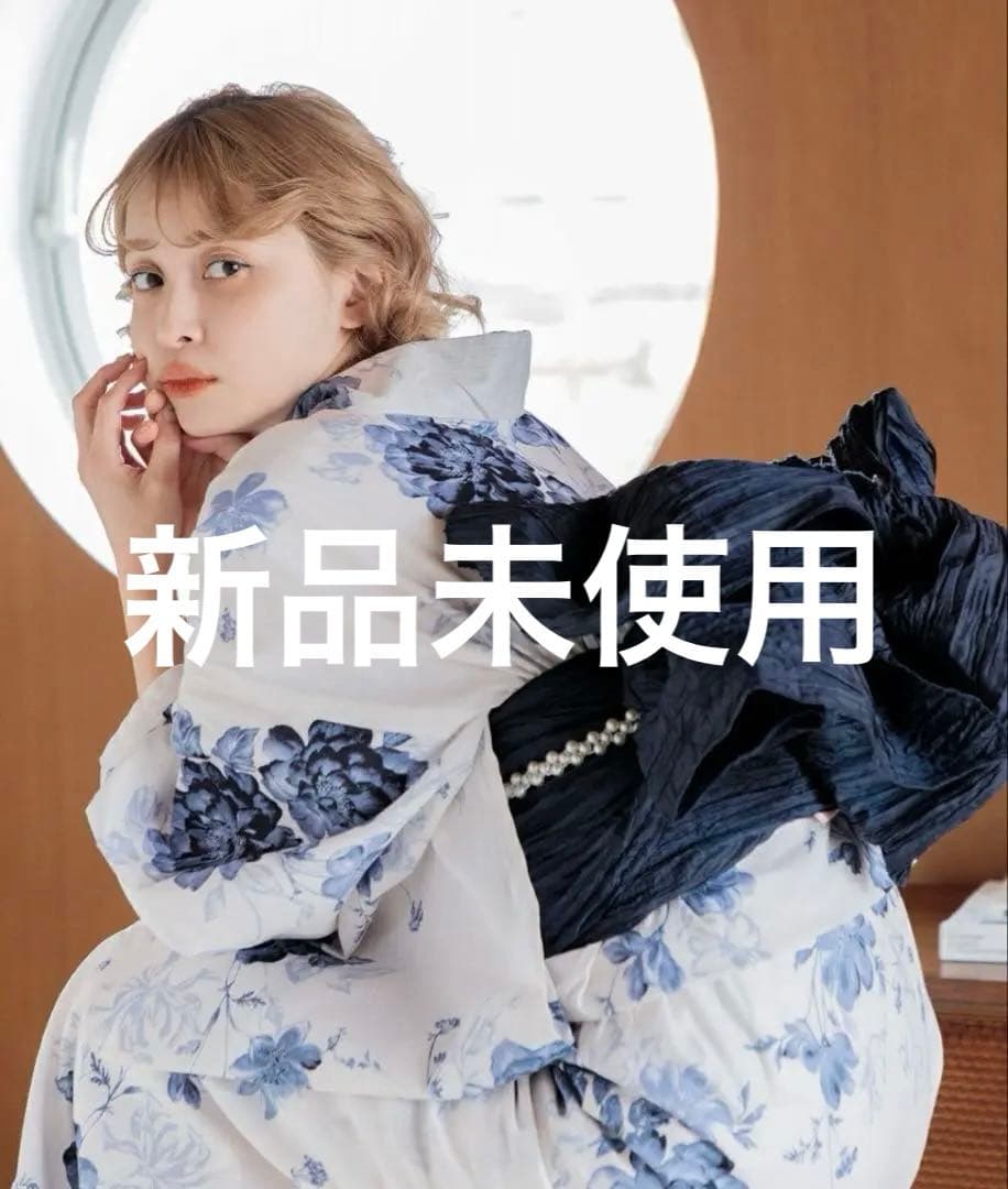 水彩の勿忘草色　浴衣5点セット(ゆかた・帯・下駄・着付けマニュアル・腰ひも)