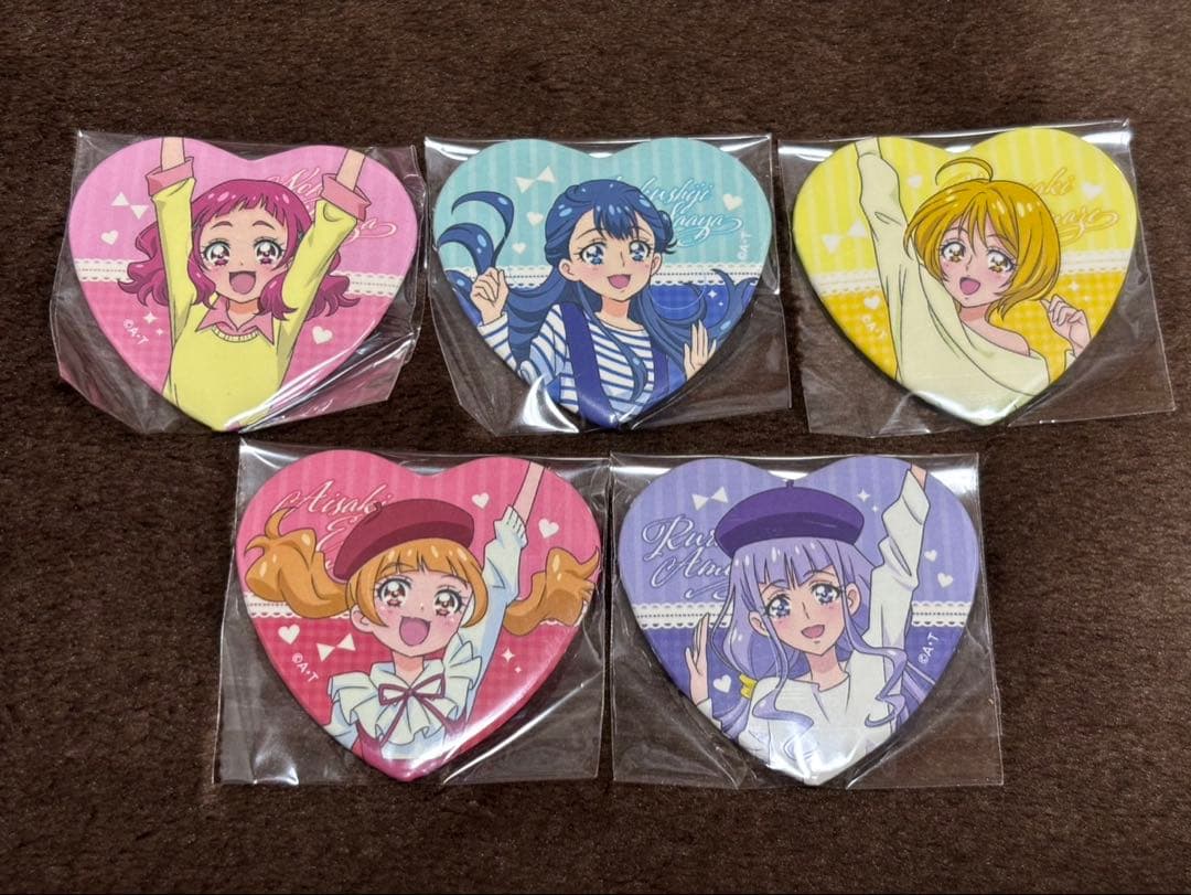プリキュアマルイハート缶バッジ　ジャンプ　はな　さあや　ほまれ　えみる　ルールー