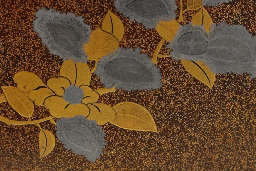 名品 岩庭草花蒔絵 時代 文箱 内 刺繍貼 美品(K-YC576)