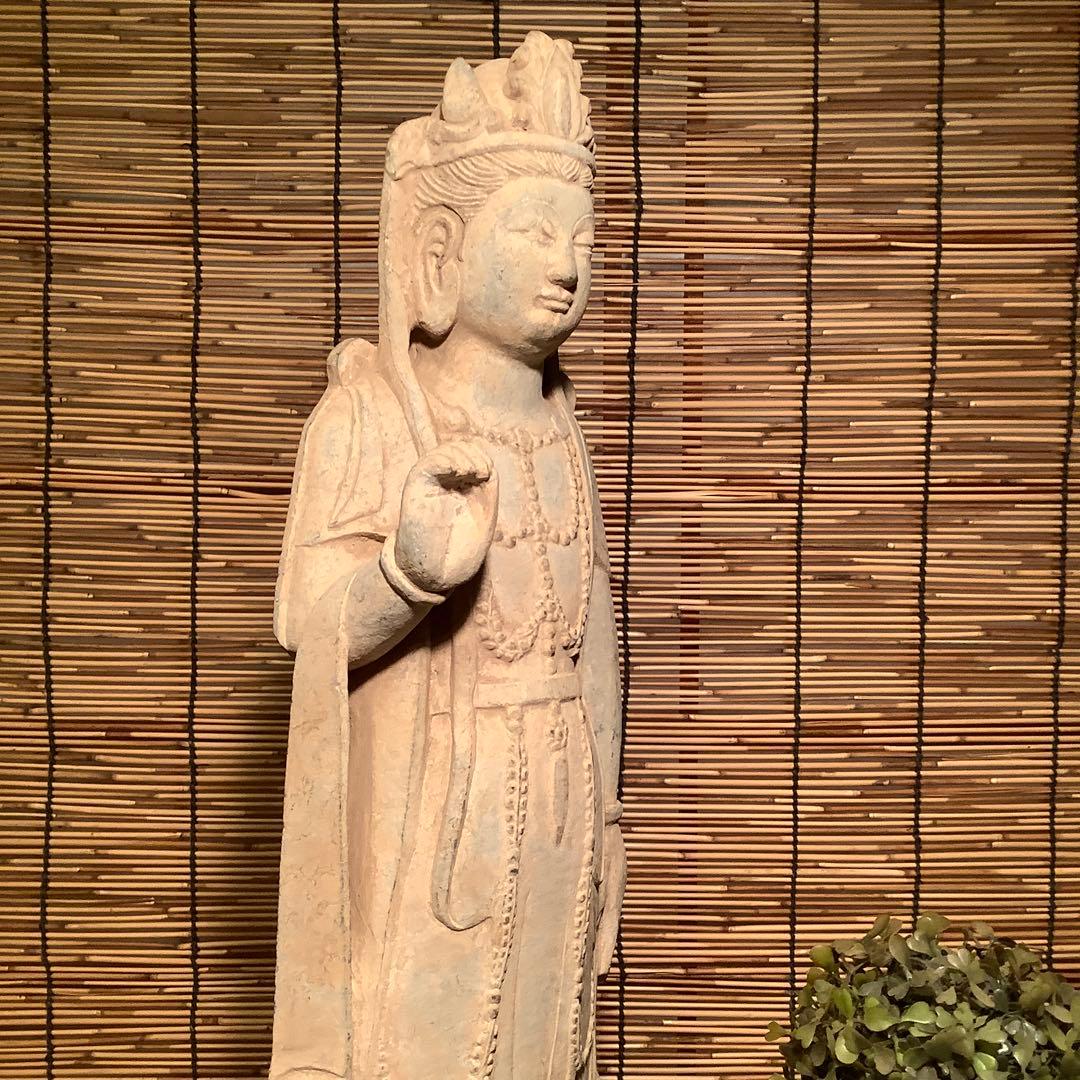 中国北魏「石雕・菩薩立像」南北朝時代・北斎・北魏様式・大乗仏教寺院放出・極上大型