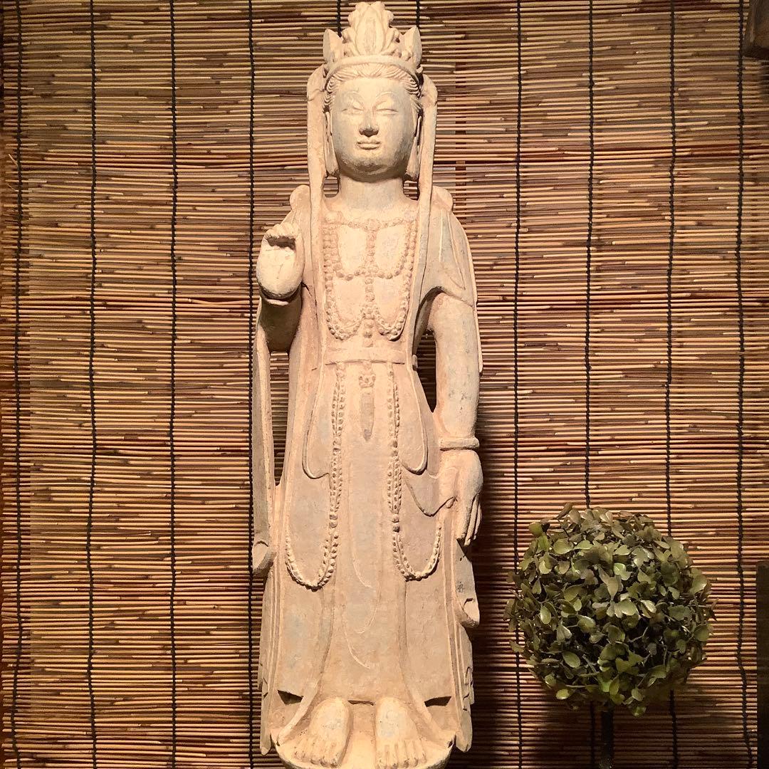 中国北魏「石雕・菩薩立像」南北朝時代・北斎・北魏様式・大乗仏教寺院放出・極上大型