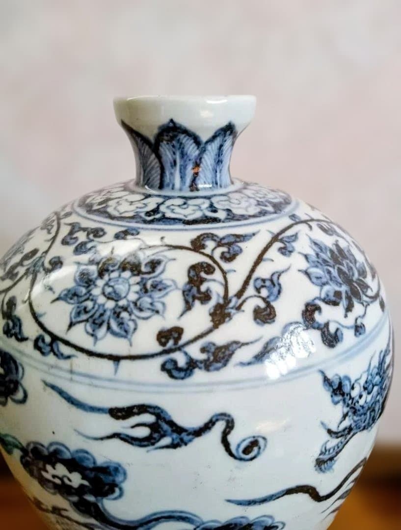 唐物　染付龍文花瓶　明時代　中国　大名品