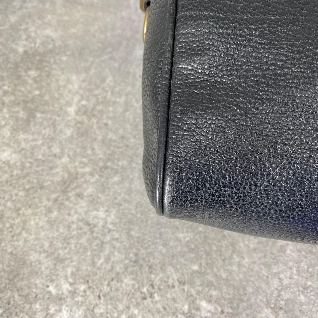 RALPH LAUREN ブラック ミニボストンバッグ シボ革 チャーム レザー