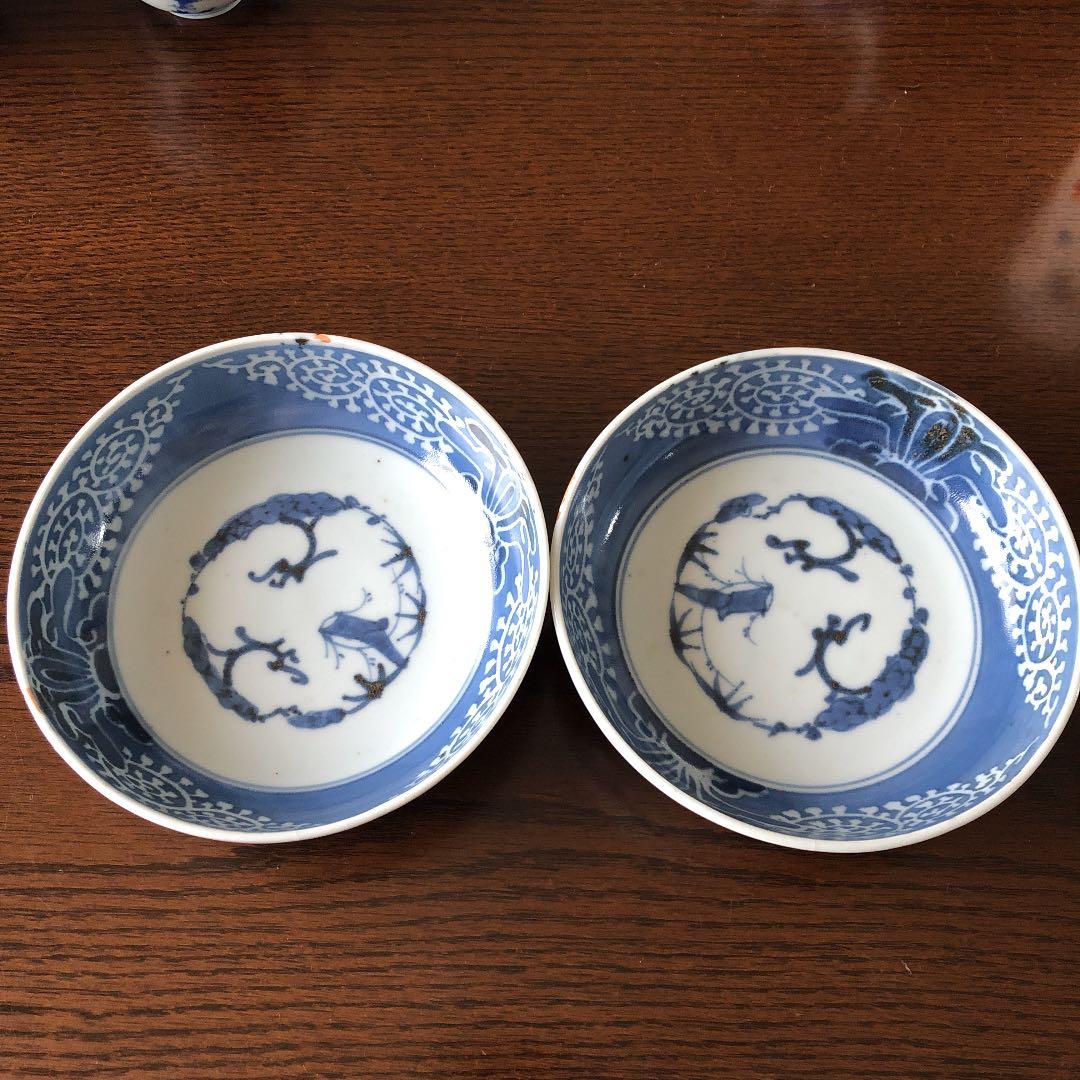 古伊万里☆白抜きたこ唐草☆なます皿二枚