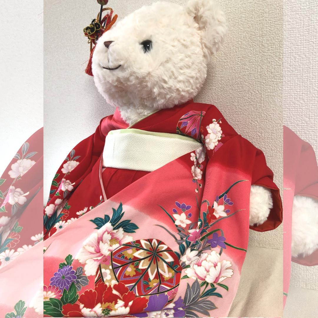 くまのぬいぐるみ　七五三お着物着用
