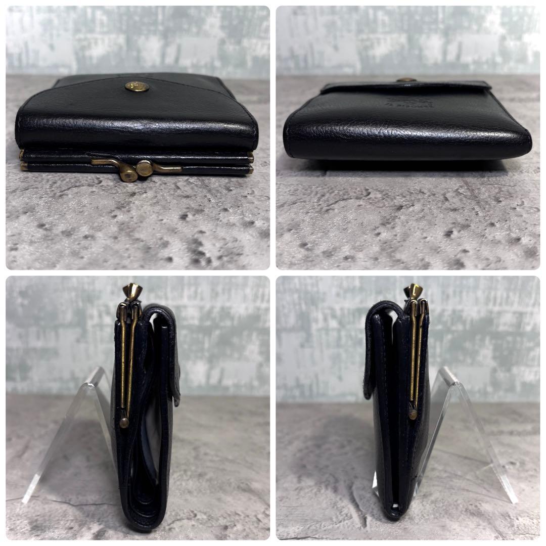 【こーよー！】イルビゾンテ ILBISONTE がま口ミニ財布 黒 シボ革