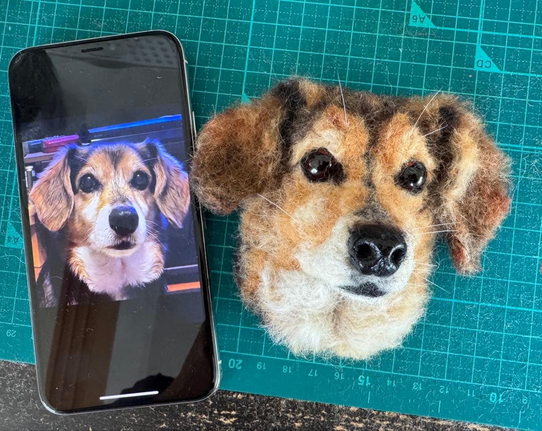 わんこ限定　うちの子プレート　わたわたペットの羊毛フェルト作品