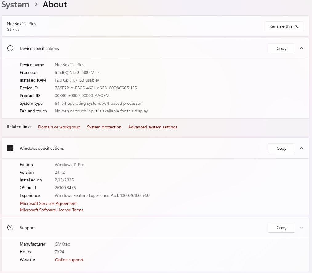 ミニPC GMKtec NucBox G2 Plus N150 RAM12 SSD512