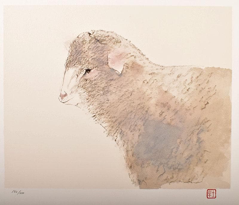 奥村土牛作　リトグラフ　『干支』　額装　C　4096B