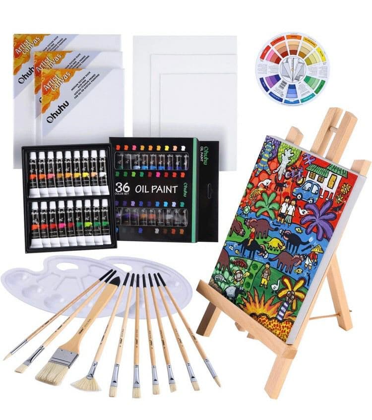 油絵 絵の具 セット 56点セット 36色 油絵の具 画材 木製 イーゼル