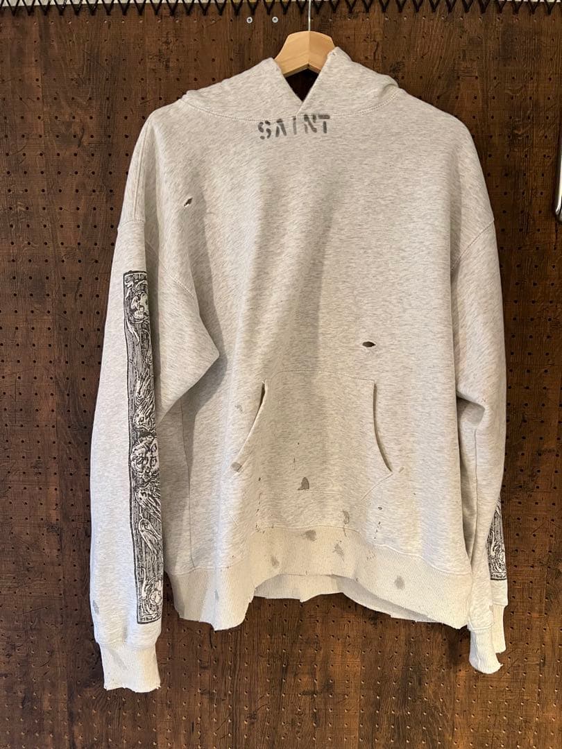 セントマイケル　ダメージ加工 グレー パーカー Lサイズ