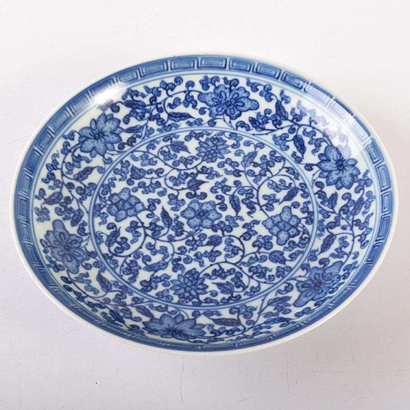 中国　大清雍正年製　青花纏枝花弁文皿　C　8131E