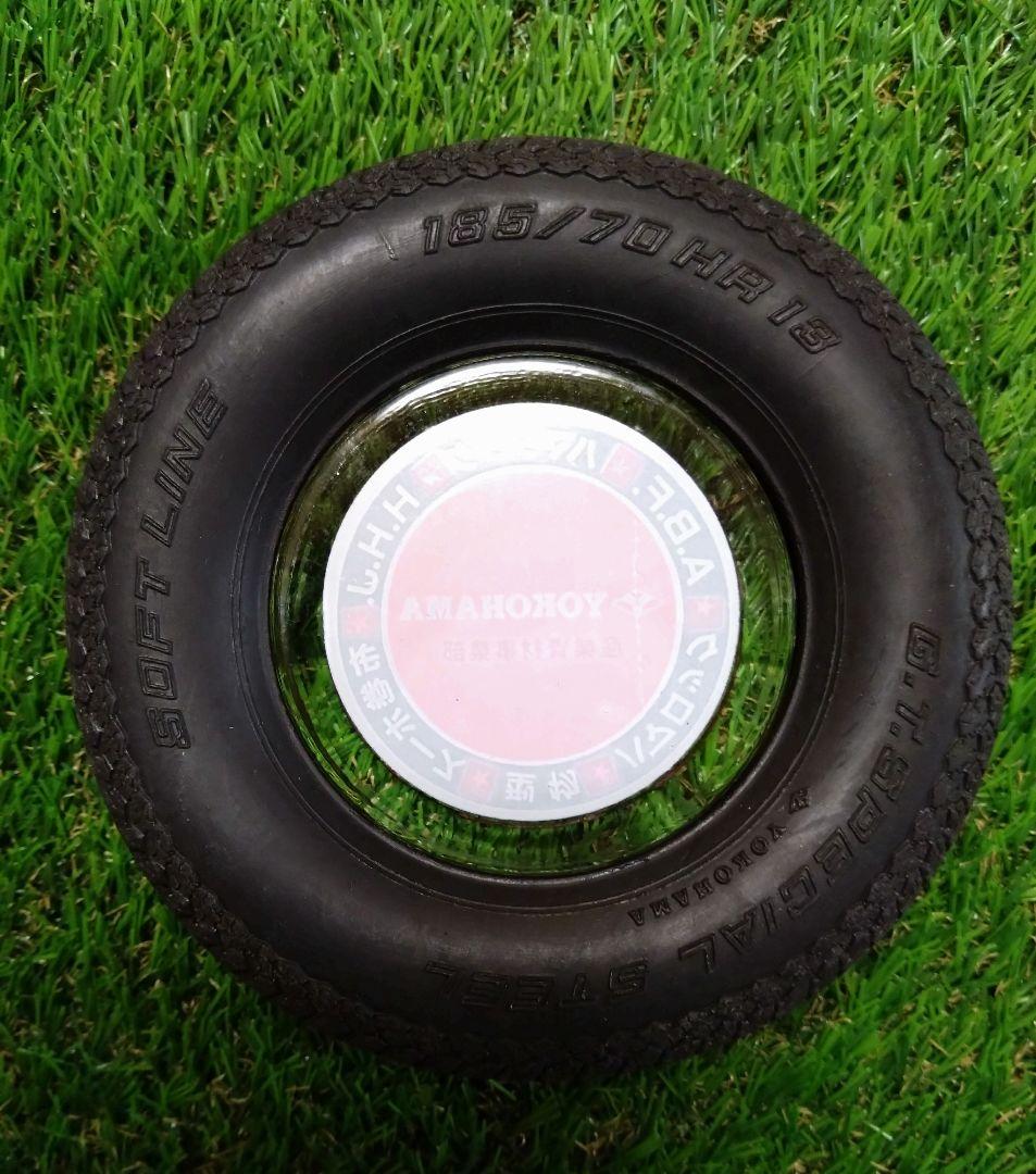 ☆横浜ゴム2点セット)昭和レトロ)YOKOHAMAトートバッグ紺色＋タイヤ型灰皿