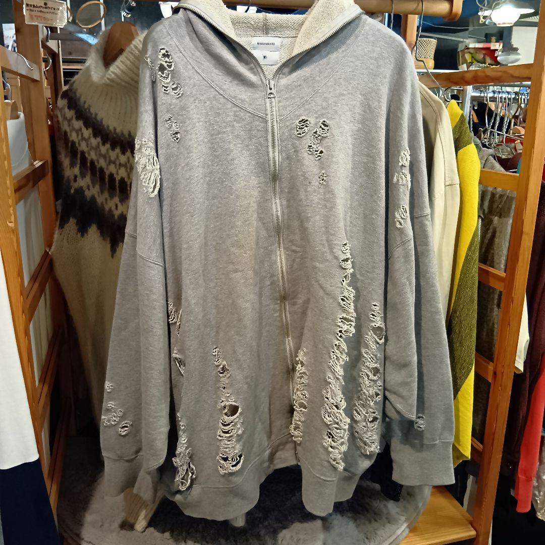 もきMIHARA YASUHIRO ダメージ加工 グレー ジップパーカー