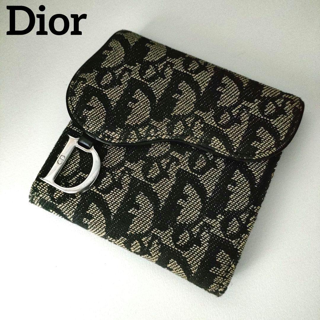 【極美品】ディオール オブリーク ジャガード サドル CD金具 三つ折り財布