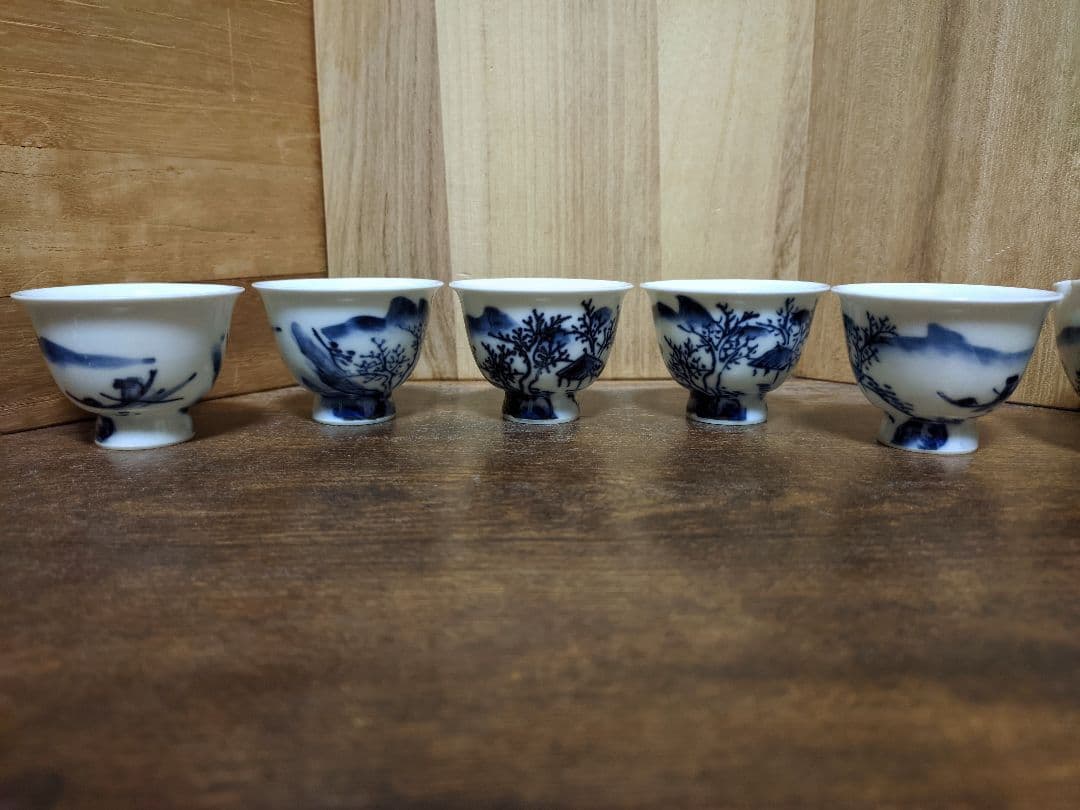 京焼 帝室技芸員 清風 与平 山水 染付 煎茶碗 茶杯 湯冷まし 煎茶道具 茶器