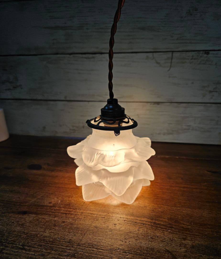 フランスアンティーク バラのガラスシェード 3段 ペンダントライト用 照明 電笠