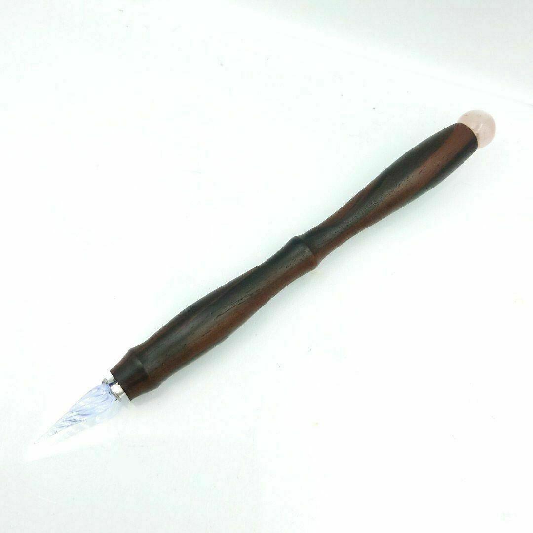 黒檀　ガラスペン木軸　No.8　ローズクォーツ　ボルトレッティ互換軸