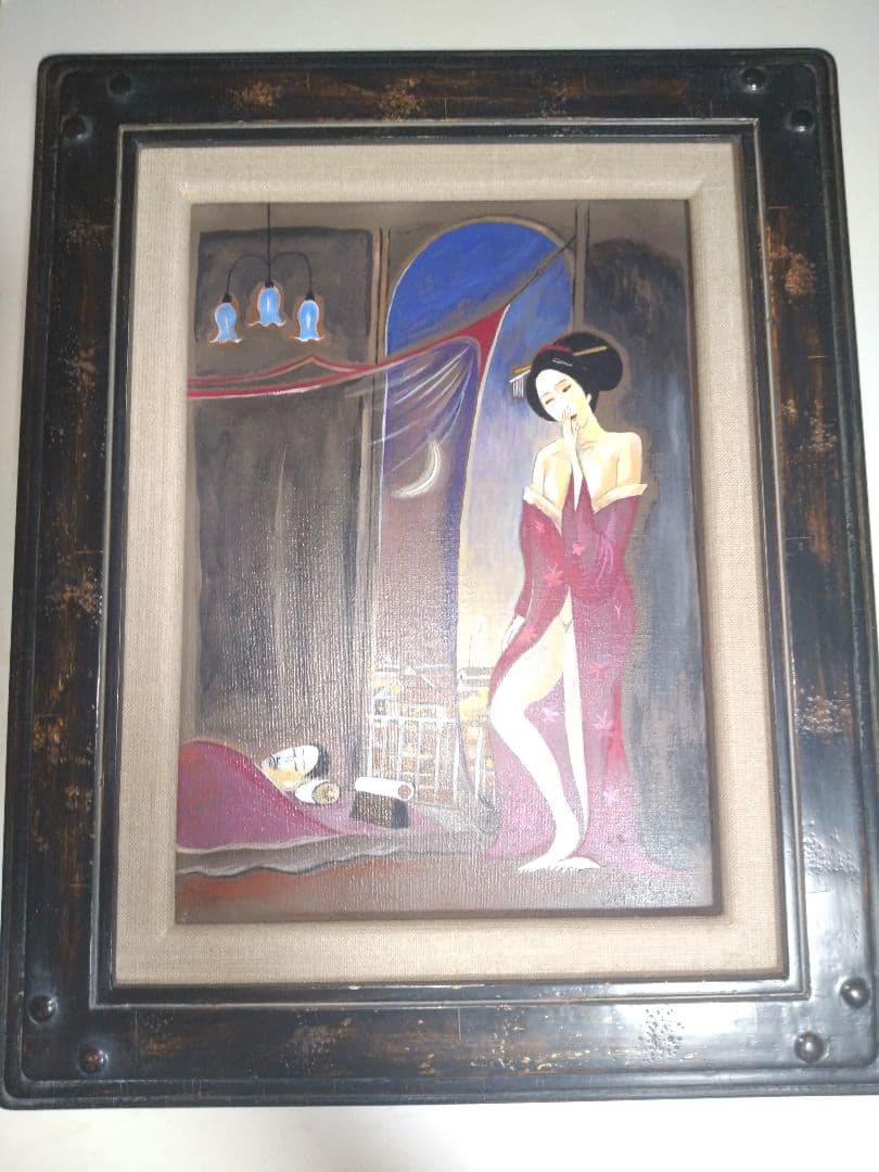 斎藤真一、絵画、油彩4F.蚊帳の月、肉筆、高級額縁、宮永岳彦、鴨居玲、山下清。