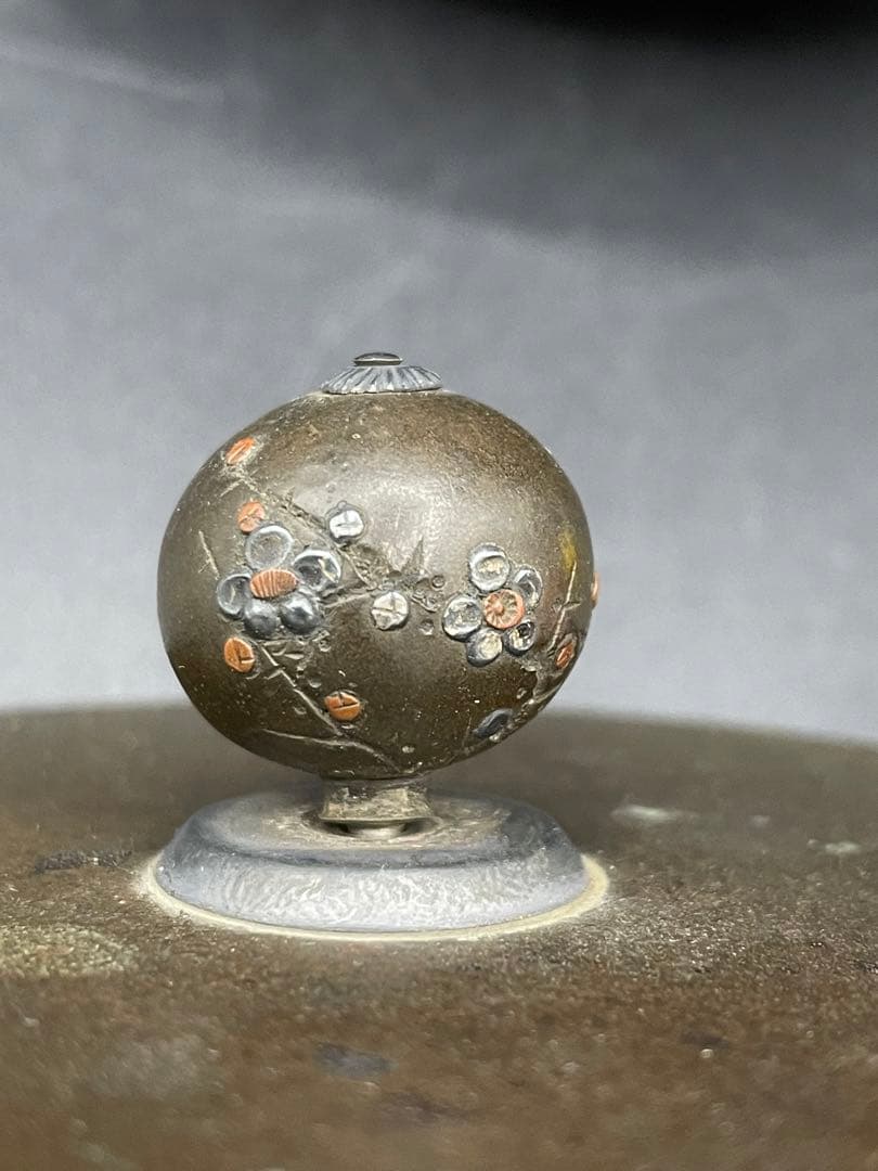 【経年品】雲色銅造 京鉄瓶 象眼 取手象眼 銀象眼 象嵌　岩肌 急須