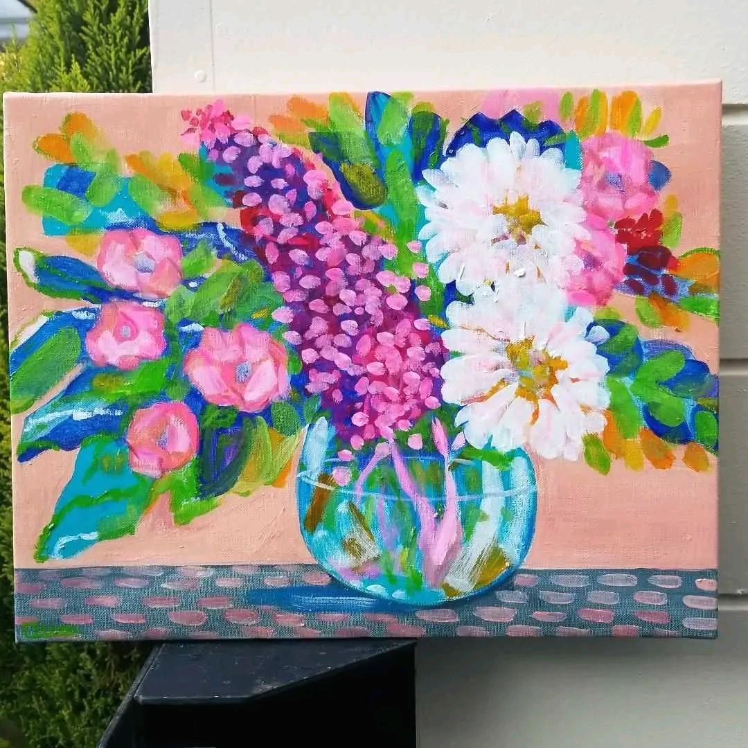 油絵　専用　丸い花瓶に入れたお花