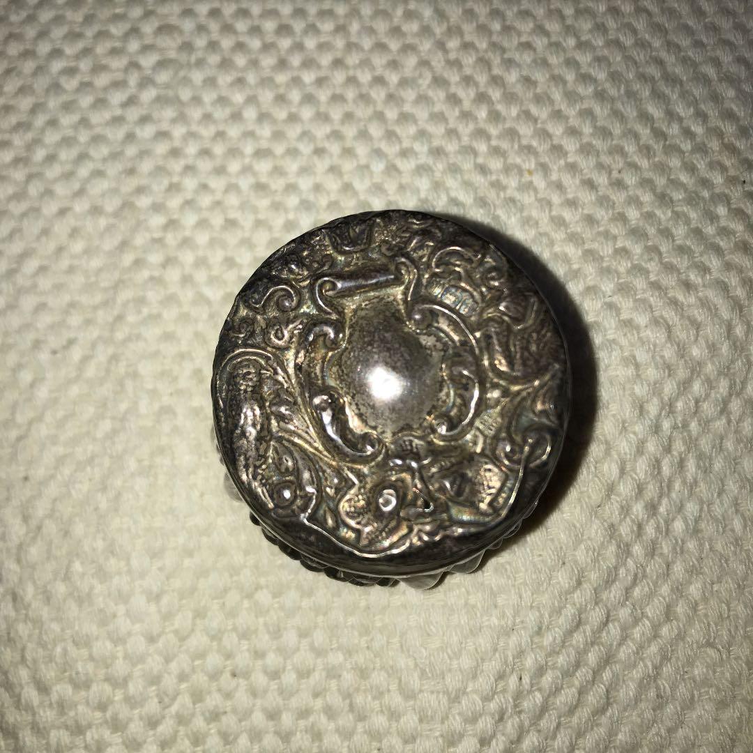 小物入れ　アンティーク　ガラス　英国　イギリス　ホールマーク　銀　シルバー