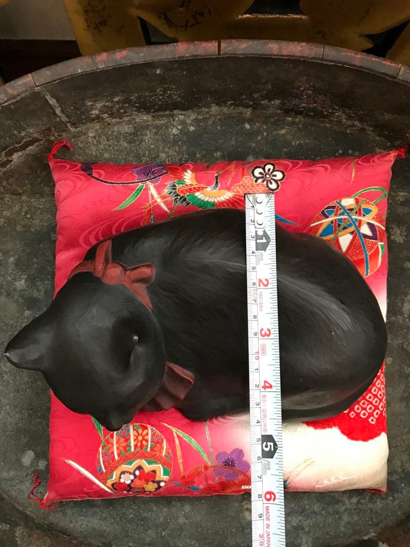 超希少 珍品 時代 骨董 猫 黒猫 眠り猫 置物 春画人形 枕絵 裏隠し 昭和