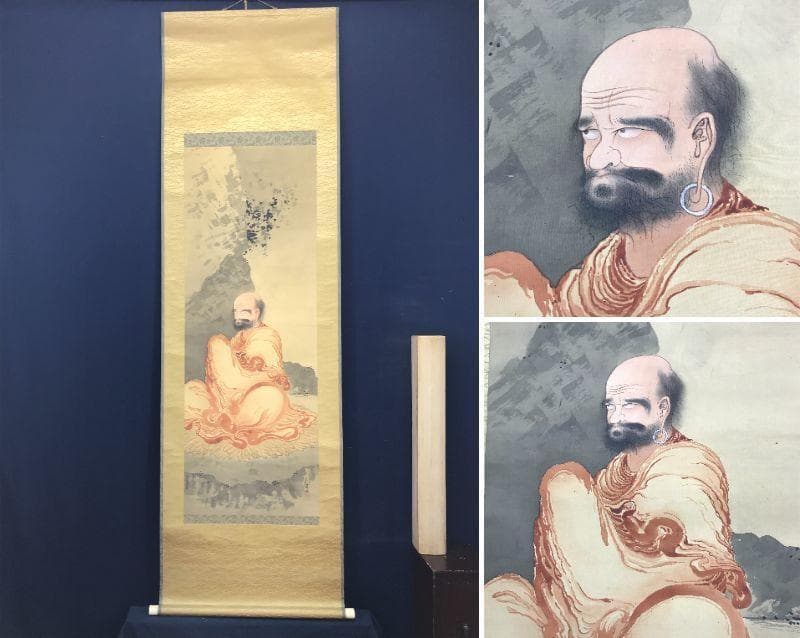 【真作】春林/朱達磨図/ダルマ図/人物図/掛軸/名家伝来/AC-383