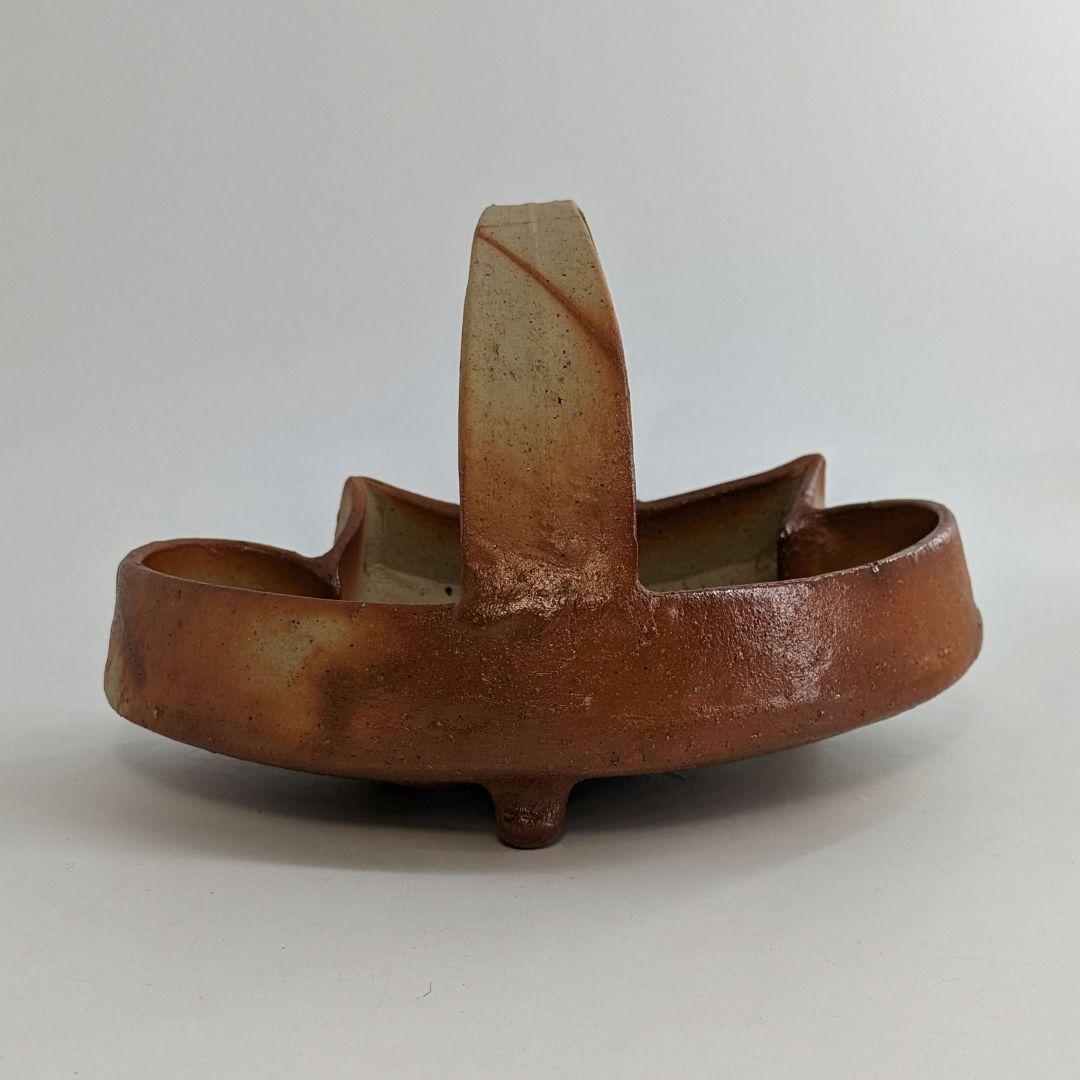 岡山県重要無形文化財 金重有邦 備前焼 「伊部ヒダスキ手付鉢」 共箱合布栞 緋襷