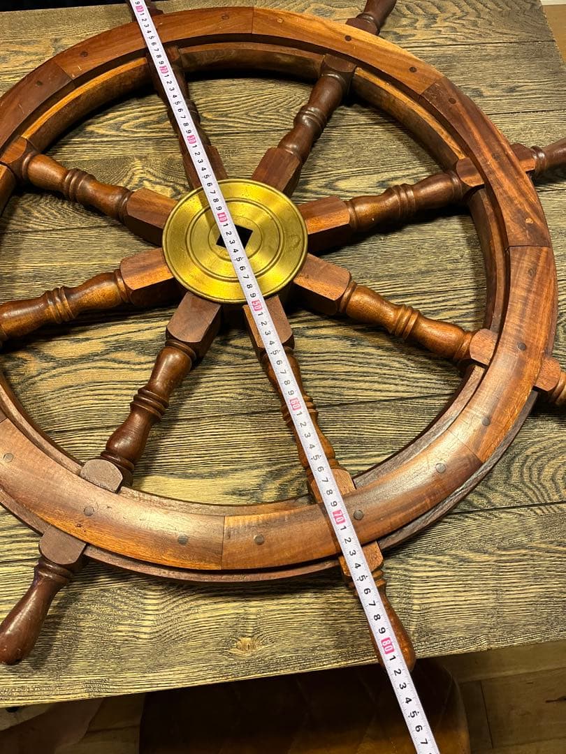 木製 舵輪 約82.5cm 真鍮装飾