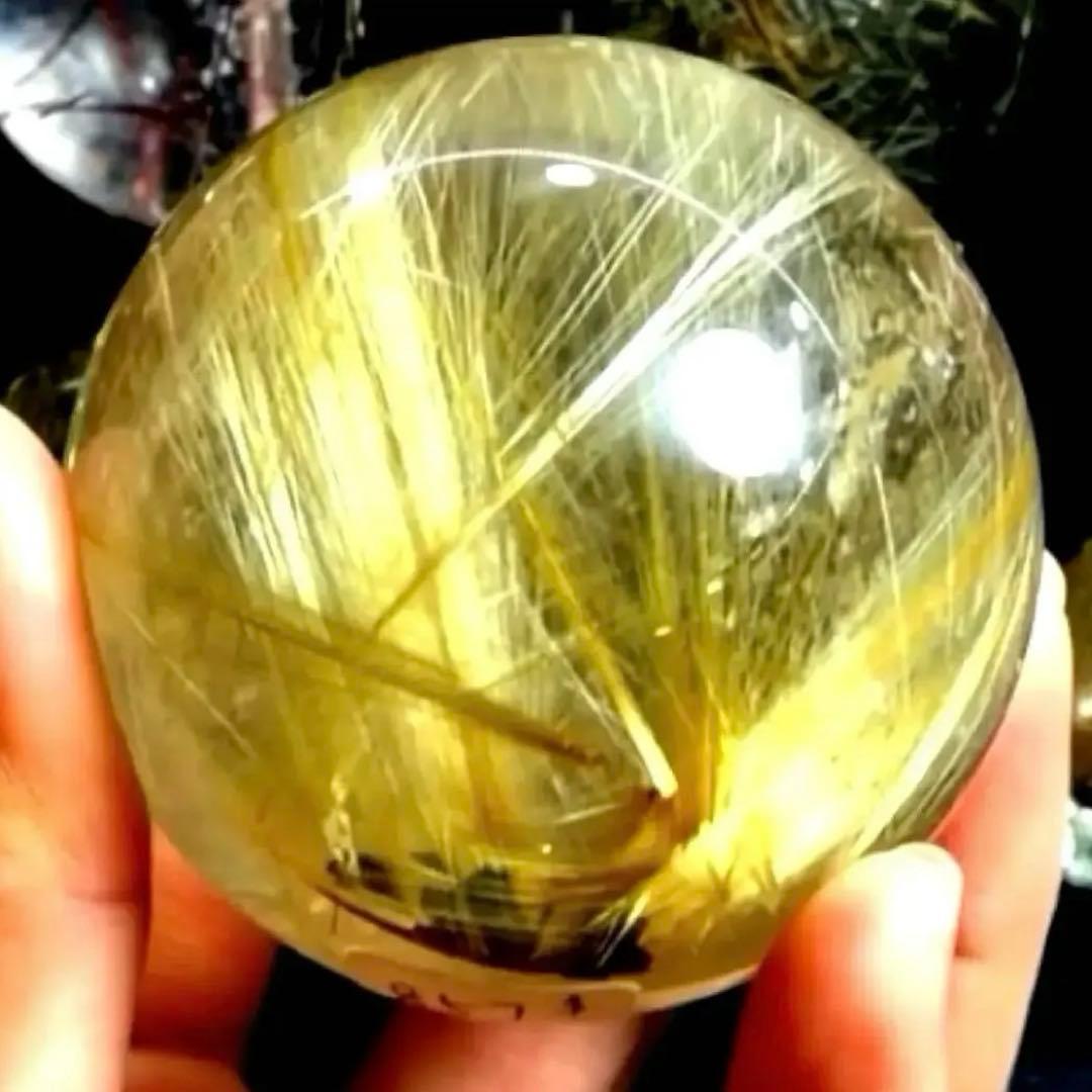超絶綺麗✨55mm ゴールドタイチンルチルクォーツ　丸玉　スフィア　金針水晶