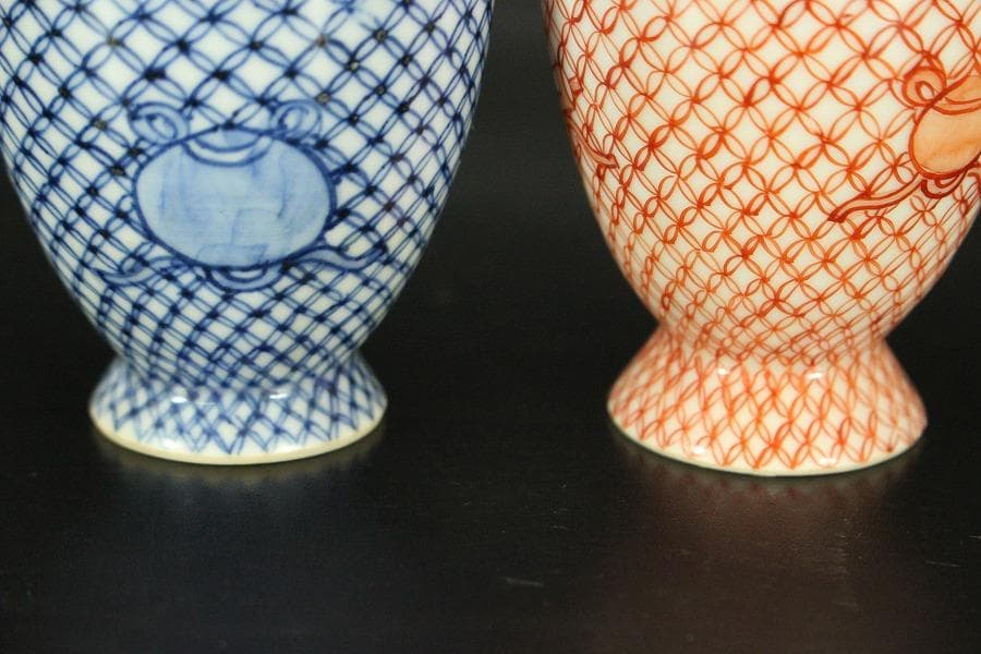 ぐい吞 七宝 赤七宝 平安 助田正山造 共箱(メ1230)