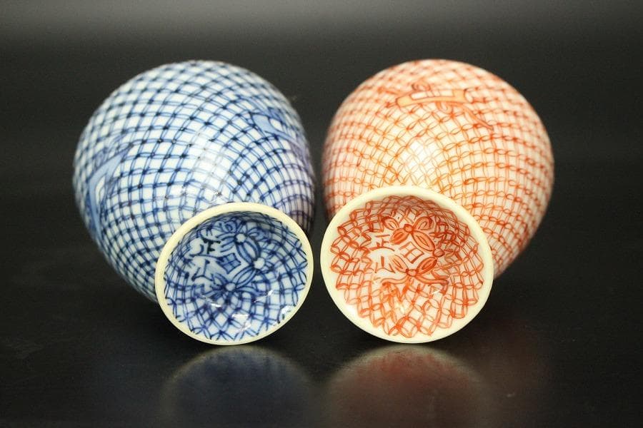 ぐい吞 七宝 赤七宝 平安 助田正山造 共箱(メ1230)