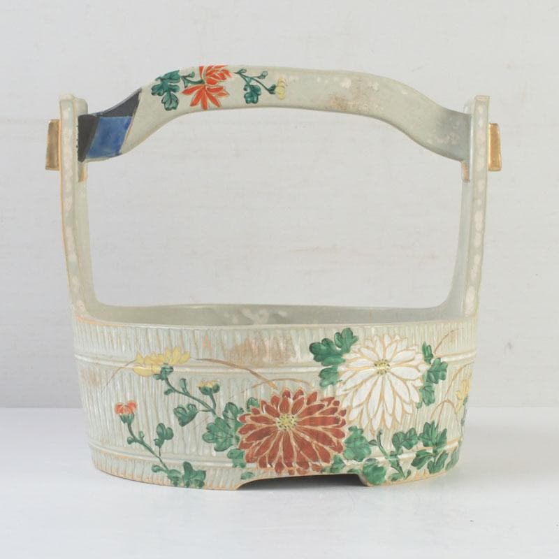 茶道具　陶斉作　色絵　花草文　手桶鉢　N　9817