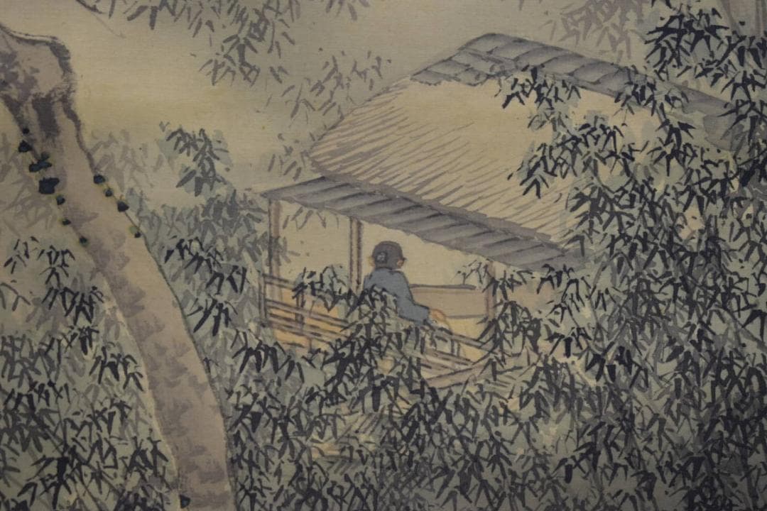 真作/松本清堂/山水人物庭園図/絹表装/布袋屋掛軸HJ-243