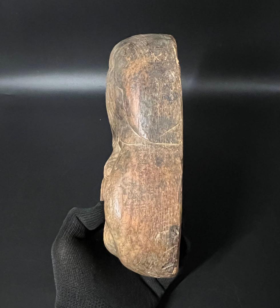 江戸時代 木彫 おかめ（阿亀）面 一木彫 民間信仰彫刻 古民藝美術品◎古美術庵々