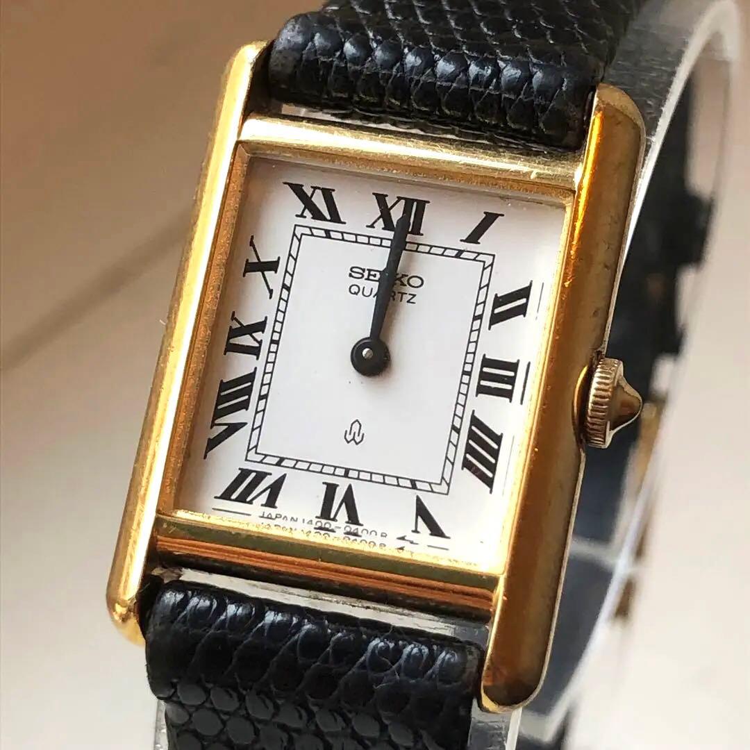 【美品】SEIKO セイコー　タンク　ローマン　稼働品　レザーベルト 時計