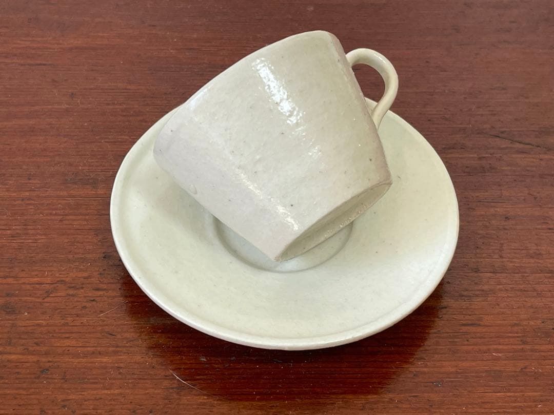 作家物　陶芸家　内田鋼一　白釉　 カップアンドソーサー　デミタス　銘あり