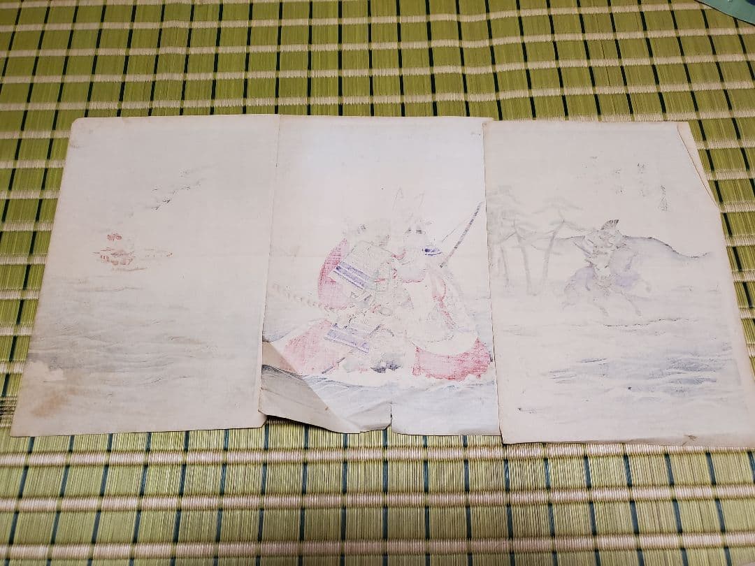 【浮世絵版画】揚州周延　平敦盛一の谷の戦い　三枚続きUkiyo-e