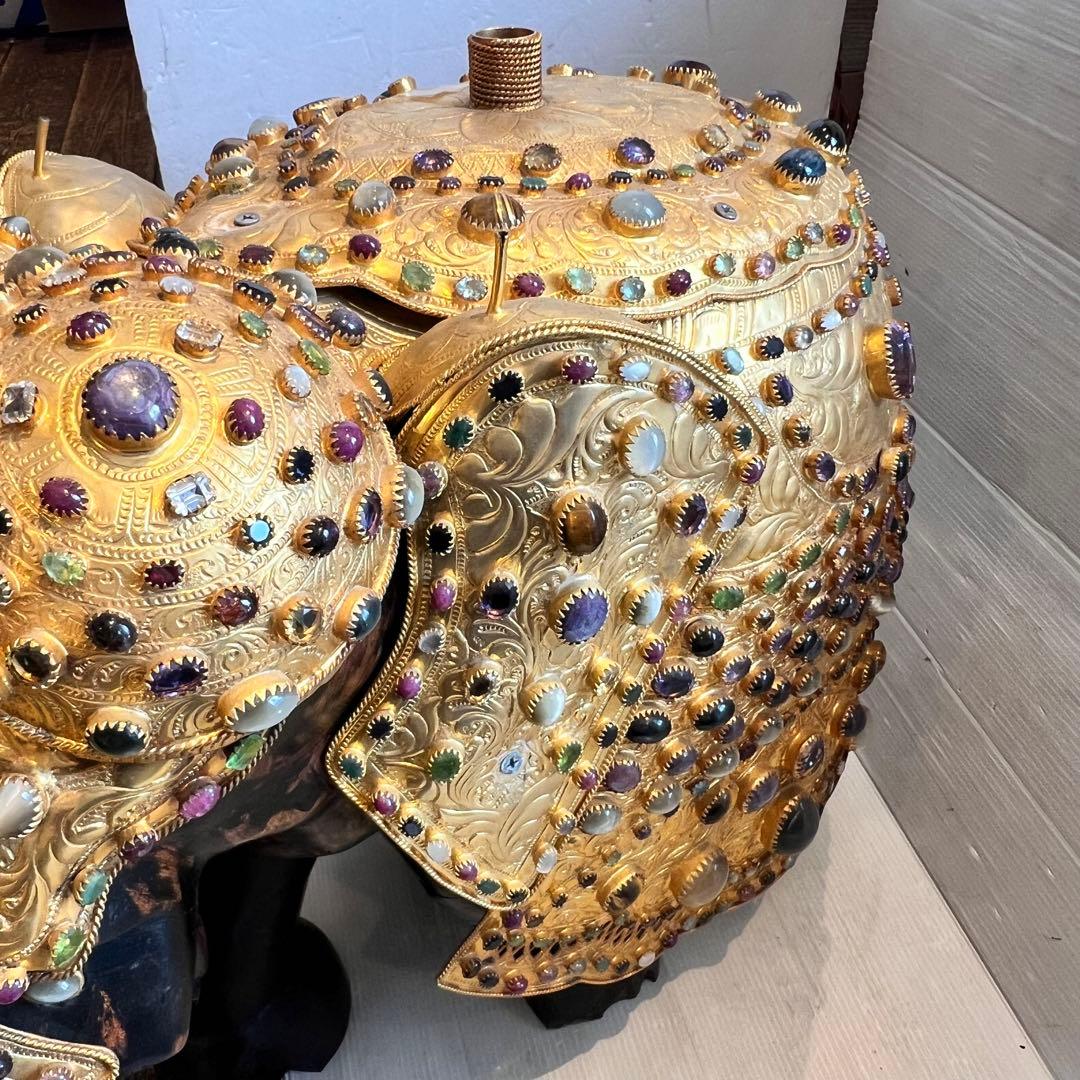 鑑定書あり　希少　中国美術 木彫 宝石飾 特大 象 置物 飾り物 インテリア