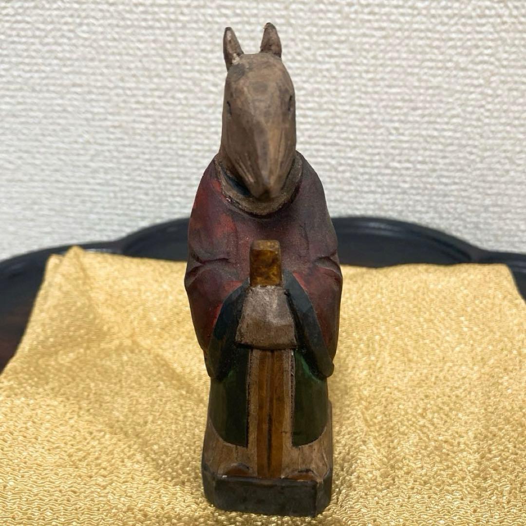 ②【貴重】獣頭人身十二支像　木彫　高さ13cm 李朝　新羅　朝鮮美術