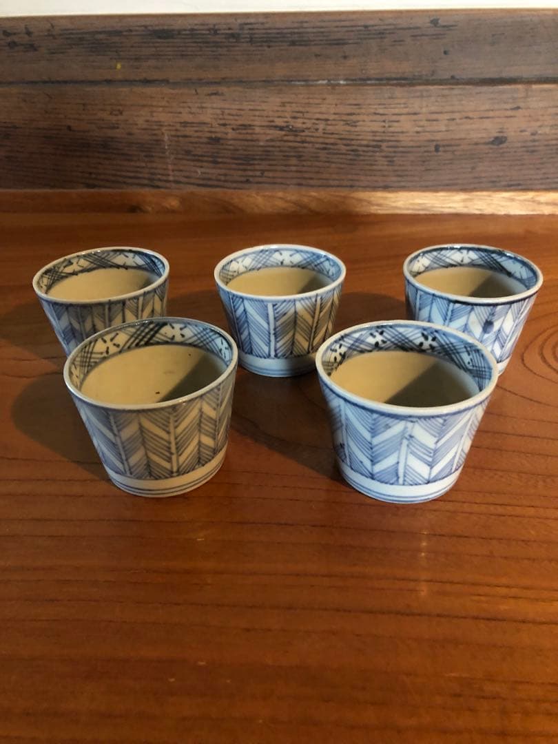 古伊万里矢羽根文そば猪口5客