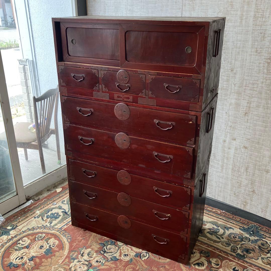 昭和レトロ 古家具 仙台箪笥 3分割 7段 引き出し箪笥 時代箪笥 古民家