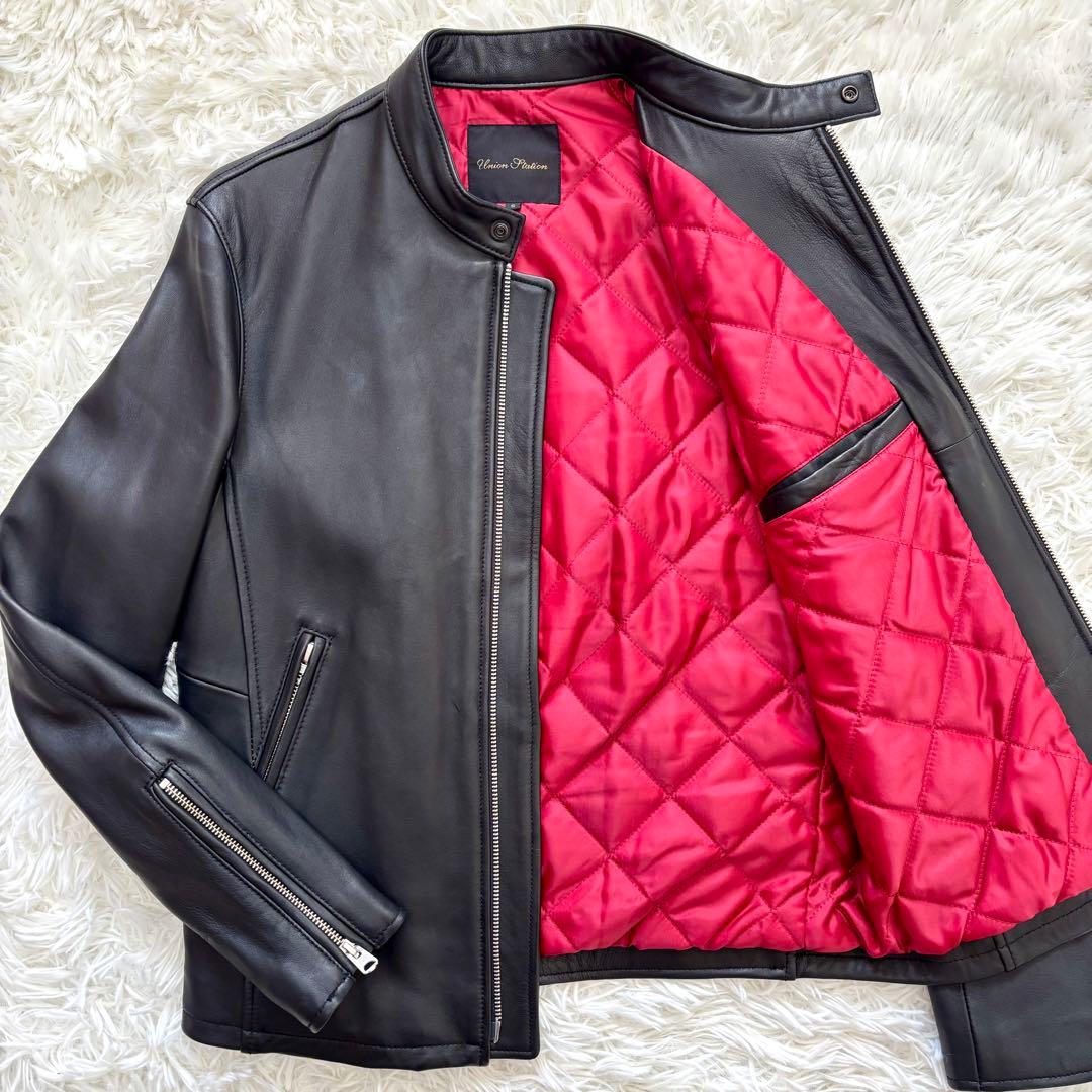 【極美品】羊革 キルティング メンズビギ シングル ライダースジャケット 赤