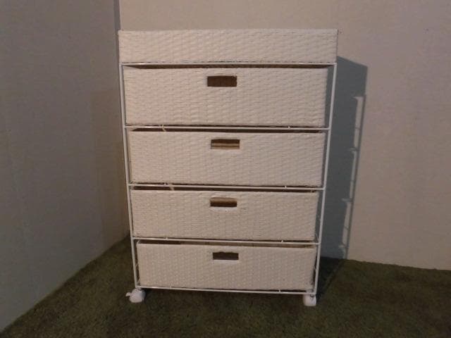 【送料無料・新品】ラタン風★サニタリー★ワイドランドリーチェスト【ホワイト】