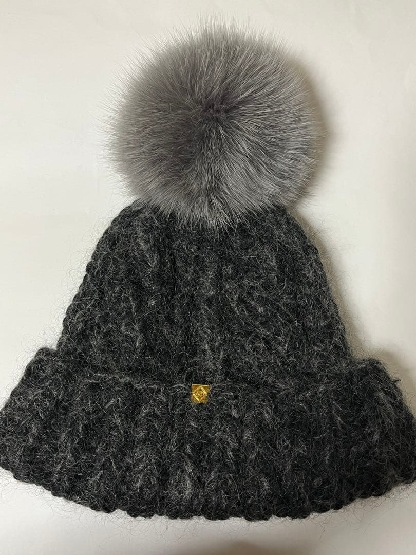 CA4LAカシラ フォックスファー ポンポン ニット帽 モヘア シルク混 日本製
