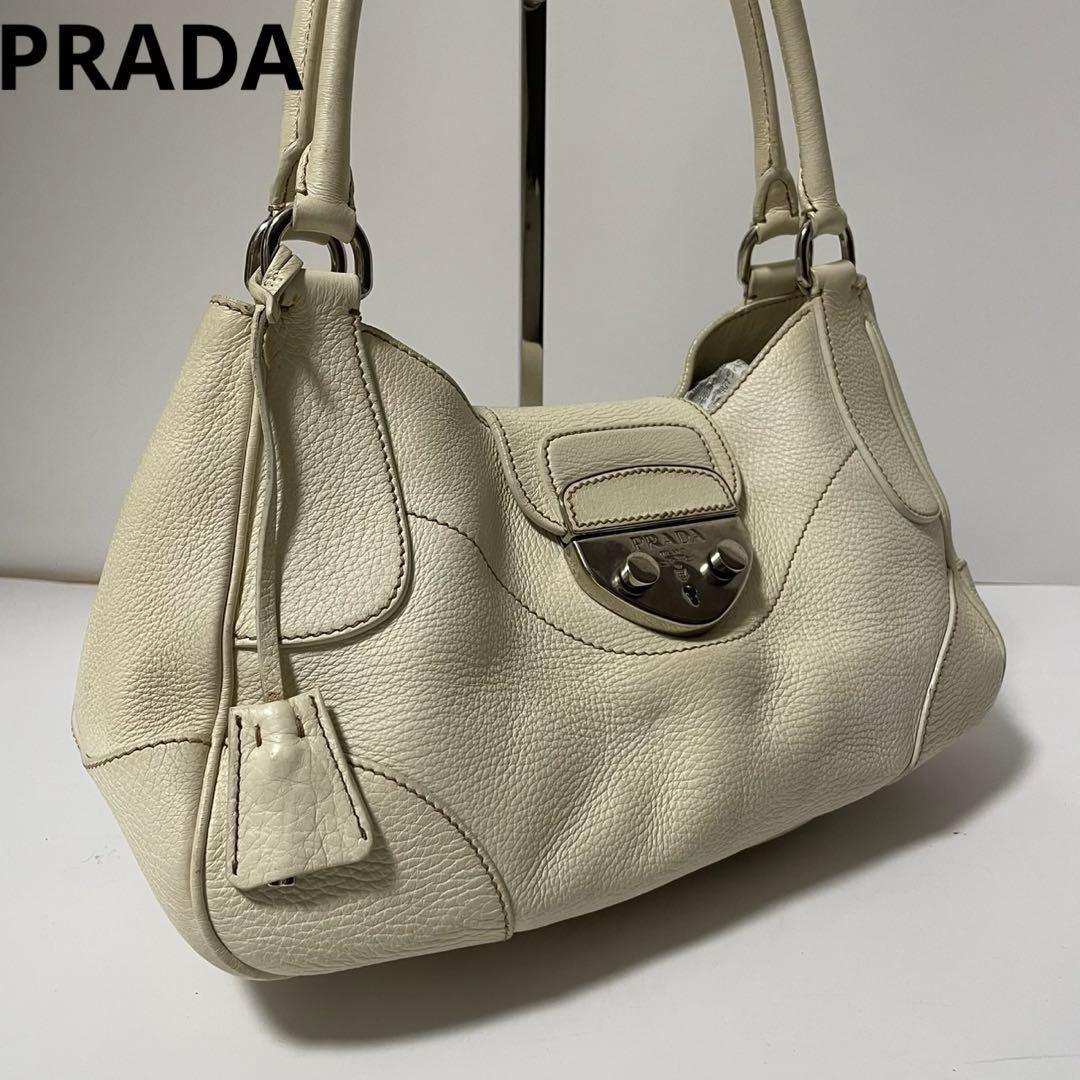 ■美品■ PRADA ハンドバッグ　ワンショルダー アイボリー　レザー