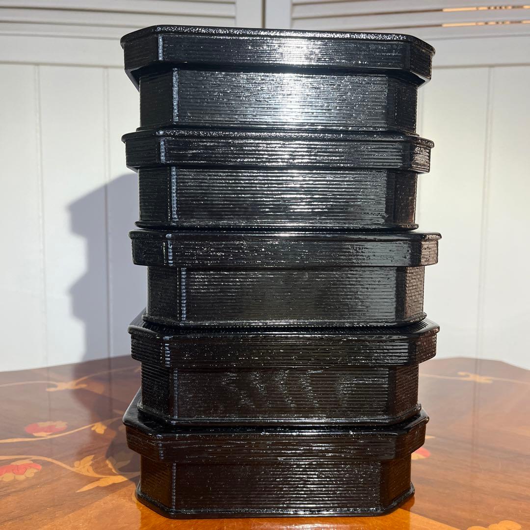 新品箱入 茶道具 柿合 一ヶ折重 縁高 5重 サン蓋付 重箱 菓子器 天然木