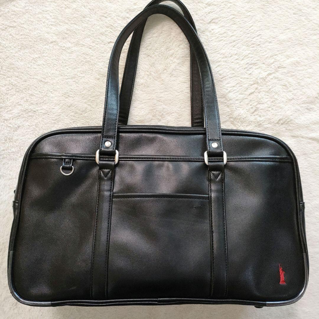 EAST BOY スクールバッグ 合皮 ブラック 赤女神 刺繍 スクバ