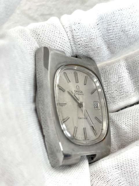 オメガ ジュネーブ 自動巻 角型 メンズ 稼働品 リューズ操作不可 ブレス付
